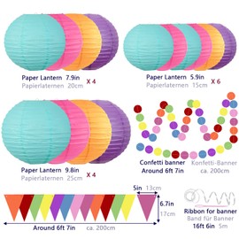 YBwanli Colourful paper lantern, paper lantern, colourful combination set, suitable for birthday decoration, children, wedding decoration, garden party decoration, 16 pieces, reusable, the perfect