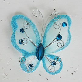 Set of 20 pcs- Organza butterfly craft wedding party decorations 2" - Light Blue