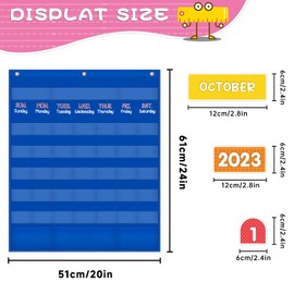 Mewise Monthly Calendar Pocket Chart with 92 Activity Cards for Kids,Simplified Calendar Pocket Chart for Kids Easy Learning,Classroom/Teacher Must Have Supplies/School Decor (Blue English)