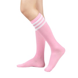 Benefeet Sox Knee High Socks for Women Girls Striped Yellow Knee Socks Long Cotton Athletic Tube Socks Casual Outdoor Sport Nurse Costume High Socks Soccer Stocking,Pink White