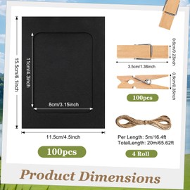 Worldity 100 Pcs Paper Picture Frames 4 x 6, Black Paper Picture Frames with Wooden Clips and String, Hanging Photo Display for Home, Office, Wedding and Party Decor, Photo Holder for Wall