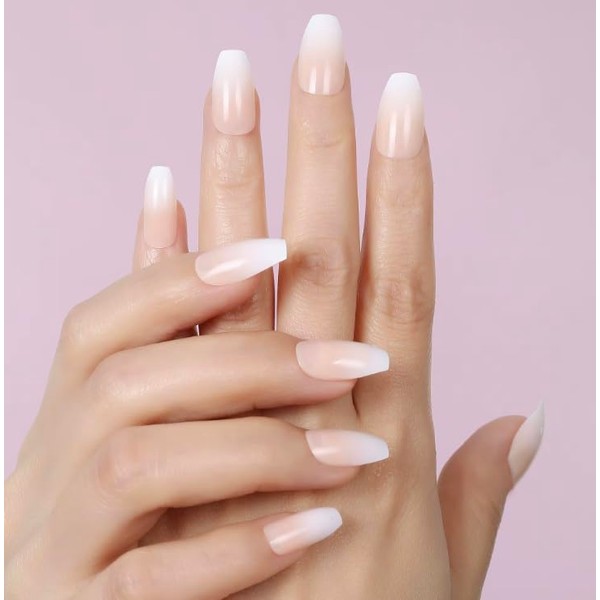French Tip False Nails with Glue 24 Pcs Soft Gel