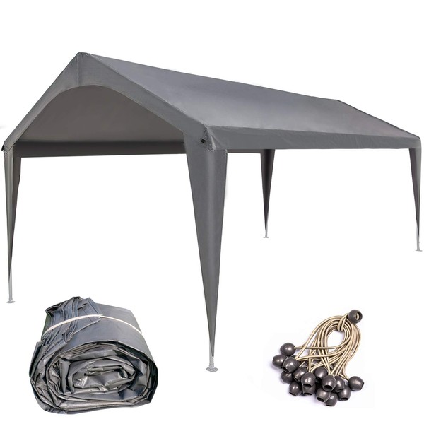 Sunnyglade 10x20 Feet Carport Replacement Top Canopy Cover with Fabric Pole Skirts and Accessories for Car Garage Shelter Tent, Dark Grey(Only Top Cover)