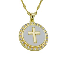 vanilla mountain Elegant 14K Gold Plated Cross Necklace for Women - Adjustable Chain, Stylish Religious Jewelry Gift (round)