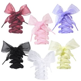 ZUYYON 6 Pair Shoelaces Soft Casual Flat Satin Ribbon Shoelace for Women Sneaker Shoestrings, 43.3In Long 4cm Wide(Classic Colors)