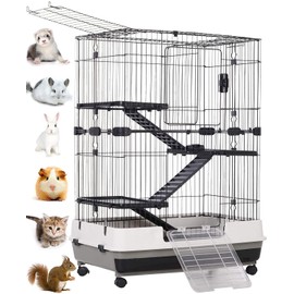 X-Large Indoor/Outdoor Small Animal Pet Habitat Hutch Cage Playpen Guinea Pig Ferret Chinchilla Rabbit Bunny Cat Kitten with Solid Platform and Ramp Leakproof Bottom Mesh Removable Washable Tray