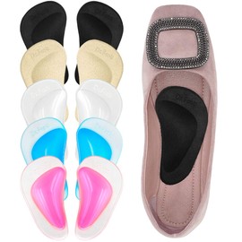 Dr. Plantillas de pie para fascitis plantar, 5 pares, almohadillas de gel gruesas para pies planos, almohadillas autoadhesivas para el arco para hombres y mujeres (transparente, negro, beige, rosa y azul)