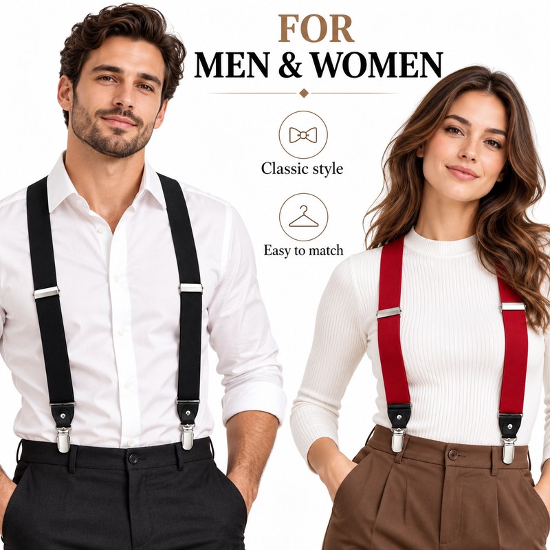 Adjustable Solid Color Polyester Suspenders for Adult Pants, Shirts and