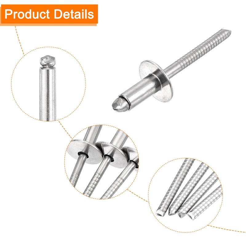 uxcell 50Pcs 1/4"x1/2" 304 Stainless Steel Large Flange Round Head