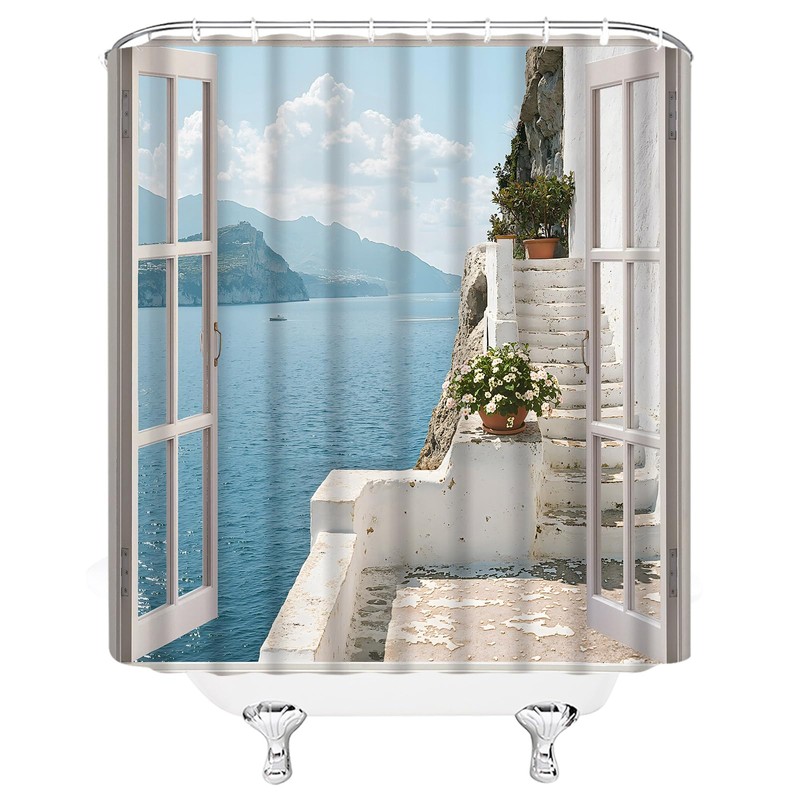 Italy Coastal Shower Curtain Italian Mediterranean Tuscan, 72 x 72