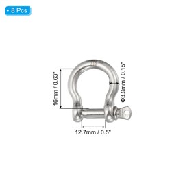 PATIKIL Screw Pin Shackle 3.9mm 1/8" 220lb, 8Pcs 316 Stainless Steel Forged Bow Shackle Marine Grade for Chains Wire Rope Outdoor, Silver