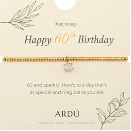 Ardú Happy Birthday Bracelet - Beaded Stainless Steel Bracelet with Heart Charm, Non-Tarnish & Sweatproof | Jewellery Gift for Daughter, Cousin, Friend & Sister (Gold - 60th)