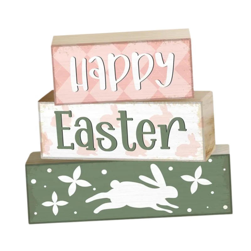 Fenteer 3 Pieces Wooden Easter Table Blocks Easter Tabletop Decorations