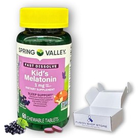 Comprimidos masticables de melatonina de 1 mg con sabor a uva, 60 unidades (paquete de 1), en caja por Fusion Shop Store