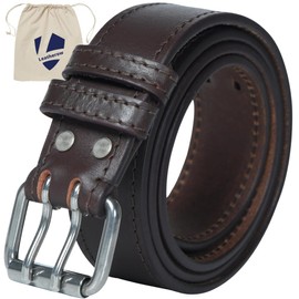 Full Grain Leather Double Prong Belt - 12-13 oz Heavy Duty Belt for Work, Concealed Carry, and Everyday Use (Brown, 38)