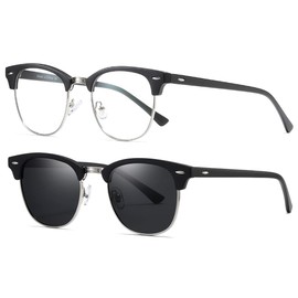 AEVOGUE Polarized Sunglasses For Women And Men Semi Rimless Frame Retro Sun Glasses AE0369 (M3-Matte Black Silver&Blue Light Blocking Glasses)