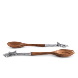 Vagabond House Pewter and Wood Song Bird Salad Server Set 13 inch Long