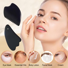 2 PCS Gua Sha Facial Tools, Guasha Tool for Face, Small and Portable, Reduces Puffiness, Eliminate Fatigue, Suitable for Face/Neck/Shoulder/Back/Legs (Black)