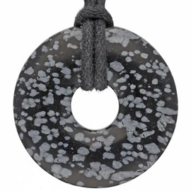 Lebensquelle Plus Snowflake Obsidian Gemstone Doughnut | Diameter 30 mm Pendant, Semi Precious Stone, Obsidian