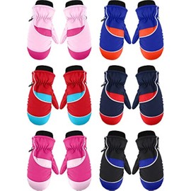 SATINIOR 6 Pair Kids Winter Snow Mittens Waterproof Toddler Ski Gloves for Children Outddor Activities(Colorful,5-10 Years)