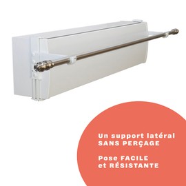 Set of 2 Brackets No Drilling for Side Fixing for Curtain Rods D.20 or D.28 mm - Installation on Roller Shutter Case, Safety with Double Tension, White | Curtain Pole No Drilling Required