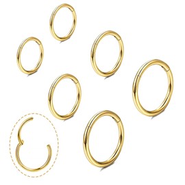 Small Gold Hoop Earrings, Lightweight 14K Gold Huggie Hoop Earrings for Cartilage Helix Tragus, Hypoallergenic Earrings for Women Men, Tiny Hoops Surgical Steel Endless Hoop Earrings 6/7/8/9/10 mm (6/8/10 Gold Endless Hoop)