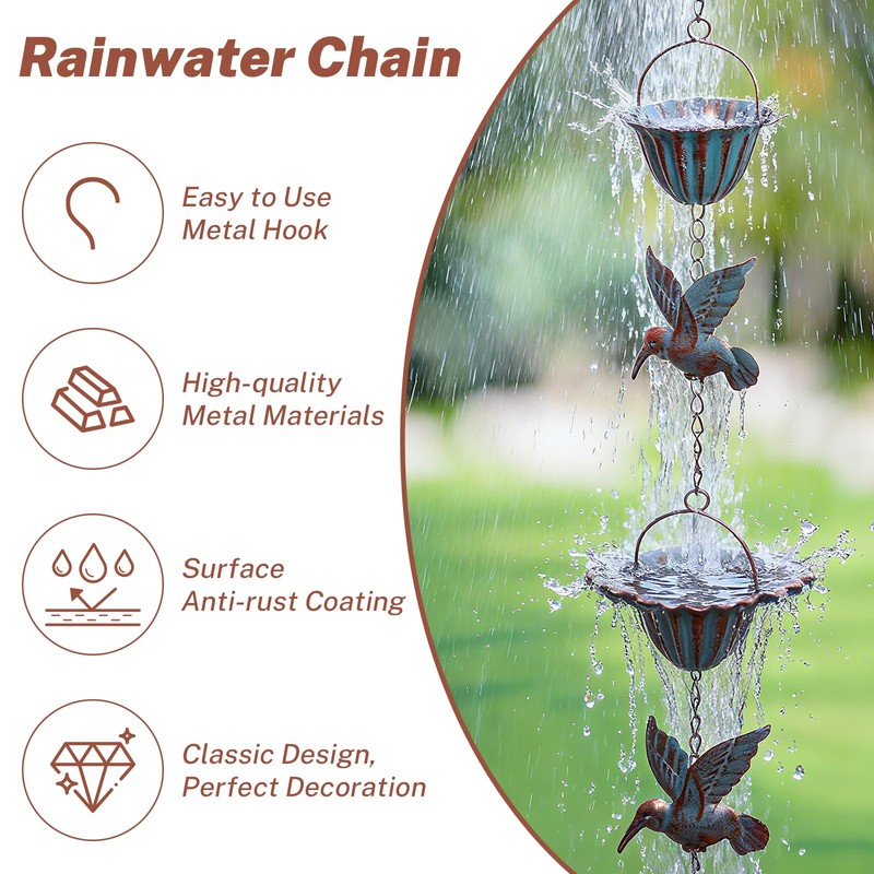 JIADEXIN Rain Chains for Gutters, 8.8 Ft Rain Chains with