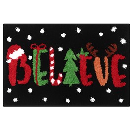 Duraaamo Christmas Bath Mat, Christmas Bathroom Decor Non-Slip Absorbent Washable Christmas Bath Rugs for Xmas Holiday Home Bathroom Decor, 20 x 32 Inch(Believe,Black)
