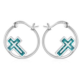 Cross Hoop Earrings for Women 925 Sterling Silver Turquoise Cross Earrings Cross Jewelry Gifts for Women Men