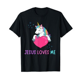 Kids Jesus Loves Me Christian Bible Girls Rainbow Unicorn T-Shirt