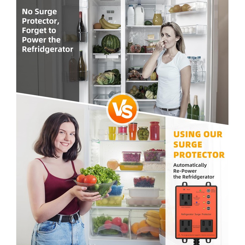 Refrigerator Surge Protector, 3-Outlet
