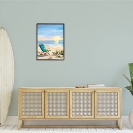 Stupell Industries Folding Chair Sunset Beach Landscape Summer Ombre Sky, Designed by Julie DeRice Black Framed Wall Art, 24 x 30, Blue