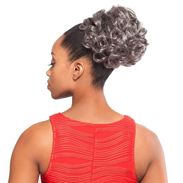 DS004 Ponytail Color 44 Charcoal Gray - Foxy Silver Wigs Drawstring Curly Hairpiece Dome Short Synthetic African American Womens Bundle MaxWigs Hairloss Booklet