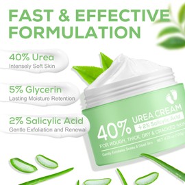 Urea-Creme, 120 g, Urea-Creme für Füße, 40 % Urea + 2 % Salicylsäure, Creme für trockene und rissige Füße, tiefe Feuchtigkeitsversorgung für trockene und raue Haut