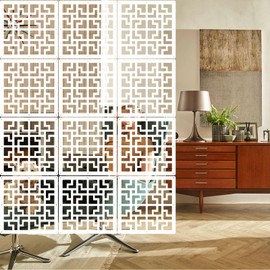 ANMINY 12 PCS Hanging Room Divider Decorative Thick Wall Screen Panels Floral Carving Pattern Hollow Out Design for Bedroom Living Dining Room Kitchen Office Restaurant Home Hotel Decor - White Maze