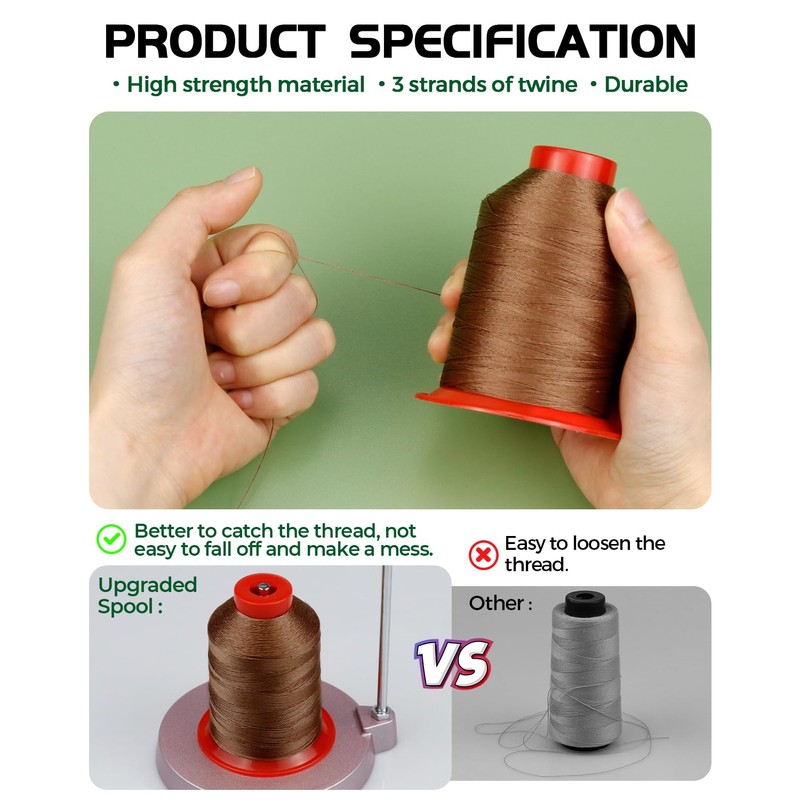 FIVEIZERO Extra Strong Upholstery Thread,Brown 1000 Meters Bonded Nylon Thread