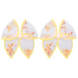 Yellow Softball Mesh Ribbon Bow Hair Clips Girls 4" Baseball Shaker Fable Bow Alligator Hairpins Game Day School Sport Cheer Accessories Back School Gift for Player Fans Moms