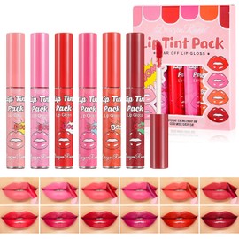 Prreal 6 Colours Peel Off Lip Stain Set, Waterproof Tattoo Peel Off Lip Tint, Non-Sticky Lip Liner Stain Long-lasting, Matte Finish Lip Stain Tint Lip Gloss Makeup Set