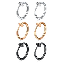 Williams 6pcs Clip On Fake Lip Nose Septum Belly Rings Faux Helix Earring Stainless Steel Non Pierced Percing Jewellery