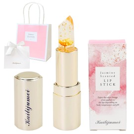 [np] Kailijumei Kailijumei Genuine Flower Lip Tient Magic Color Lipstick Gold Powder Filled Flower Lip Balm Lipstick (Lapping Included, Orange)