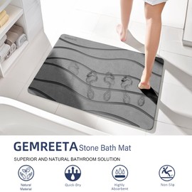 GEMREETA Stone Bath Mat Diatomaceous Earth Shower Rug Non-Slip Super Absorbent Quick Drying Bathroom Floor or Kitchen Mat Natural Luxury Diatomite Quickly Removes Water Easy to Clean 23.6''x 15.4''