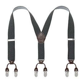 Kangdai Men's Braces, 6 clips, heavy duty, Y back, 10 colours, durable elastic adjustable braces, strong metal clips. - Mr. Black