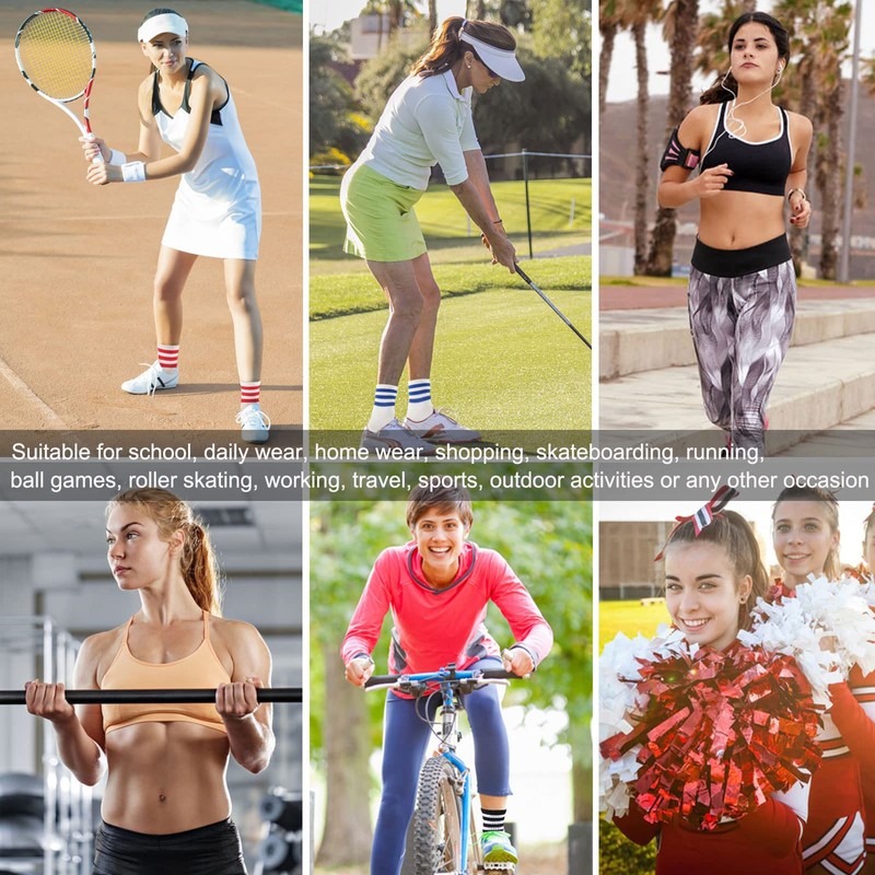 Ultrafun 5 Pairs Unisex Stripe Crew Socks Breathable Athletic Sports