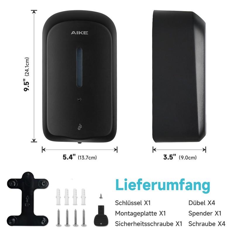 AIKE AK1226S Automatic Soap Dispenser Wall-Mounted, Tamper-proof Design for Public