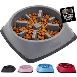 GORILLA GRIP Patent Pending Slow Feeder Dog Bowls, Interactive Puzzle Toy for Dogs and Cats Food Training, Keeps Pets Busy and Prevents Puppy Overeating, All Breeds, 100% BPA Free, 2 Cup, Gray
