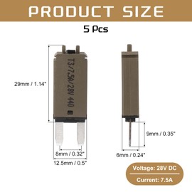 DMiotech 5 Pack 28V DC 7.5A Brown ATC/ATO Manual Narrow Mini Resettable Fuse for Automotive Circuit Breaker Reset Fuses Low Profile Blade Fuses for Car Truck SUV Marine Boat Motorcycle