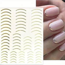 12 Sheets Gold Nail Art Stickers 3D Self Adhesive Line Nail Decals French Tip Nail Design Stickers Gold Wave Stripe Nail Art Supplies Decorations DIY Manicure Accessories for Women and Girls