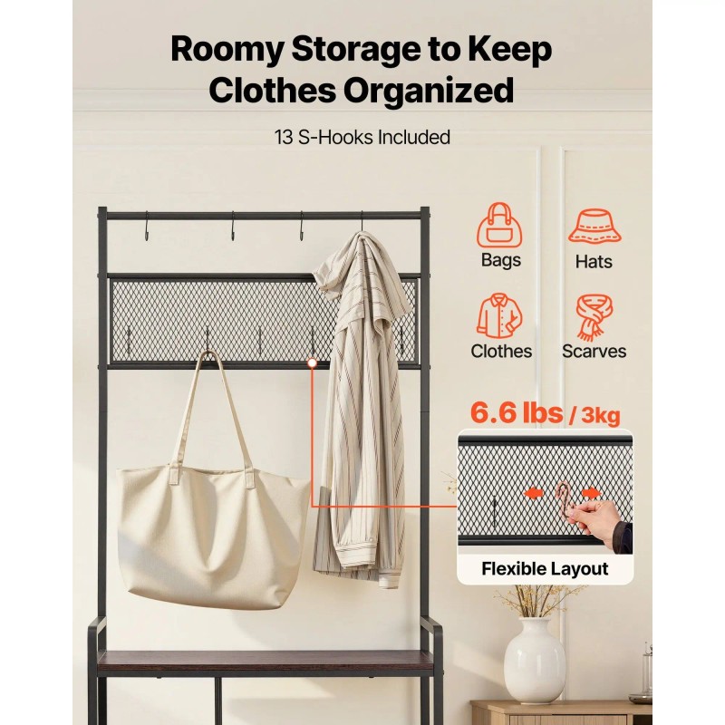 70.9 in Freestanding 4-Tier Shoe Rack Organizer with Hooks Side
