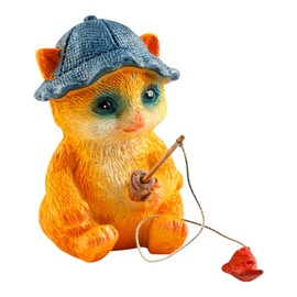Lotsdonxia Resin Cat Fishing Sculpture Whimsical Garden Ornament for Fish Tanks Gardens Patios Lawn Yard Balcony Porch Outdoor Decoration (Yellow)