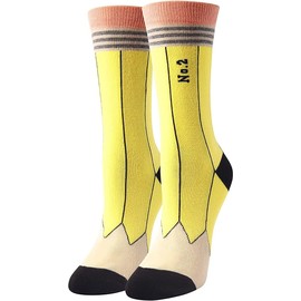 Funny Yellow Pencil Socks, over Calf Winter Warmth Crazy Funny Long Cotton Unisex Socks, Novelty Gifts for Teachers Students Writing Lover